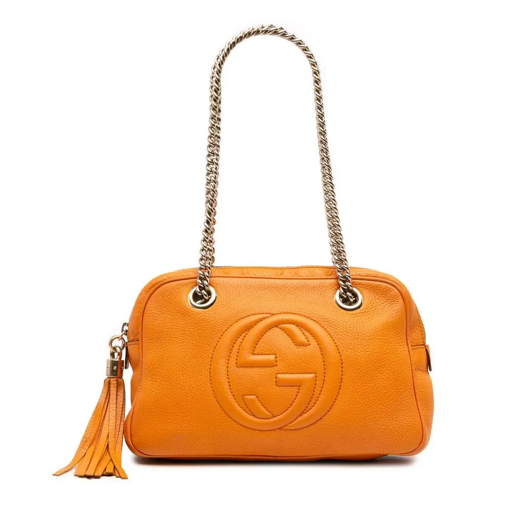 Gucci Leather Soho Chain Zip Shoulder Bag Orange Leather Good - Front View