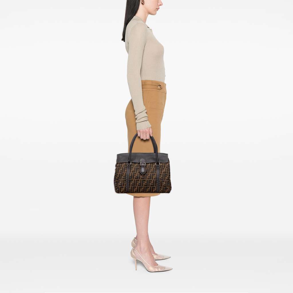 Fendi Large Zucca Canvas Selleria Linda Handbag - Image 13