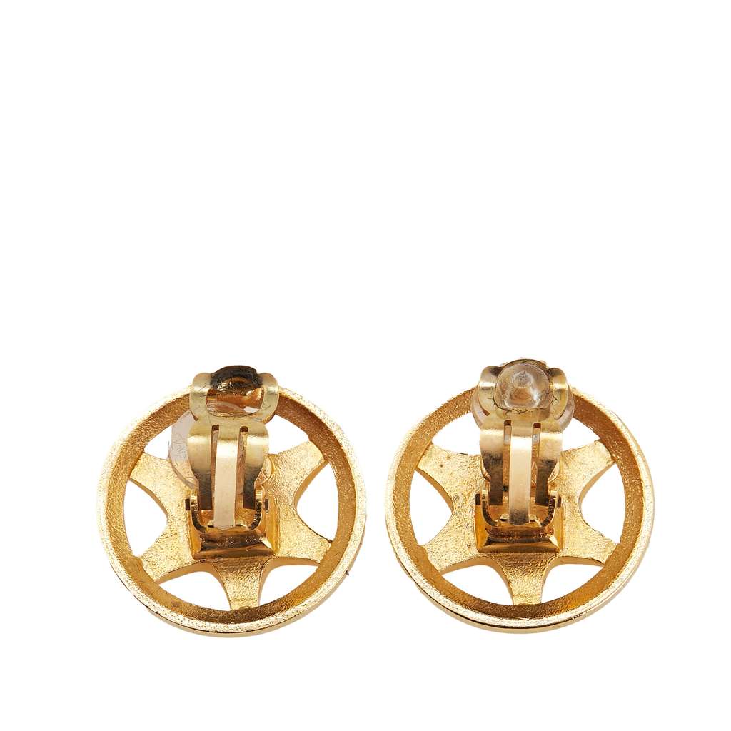 Chanel Gold Plated CC Round Star Clip On Earrings - Back view