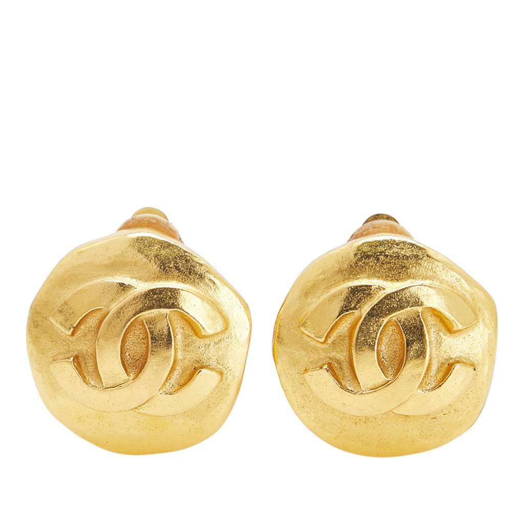 Chanel Gold Plated CC Round Clip-on Earrings
