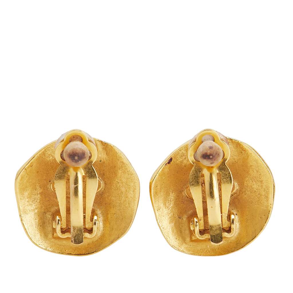 Chanel Gold Plated CC Round Clip-on Earrings - Back view