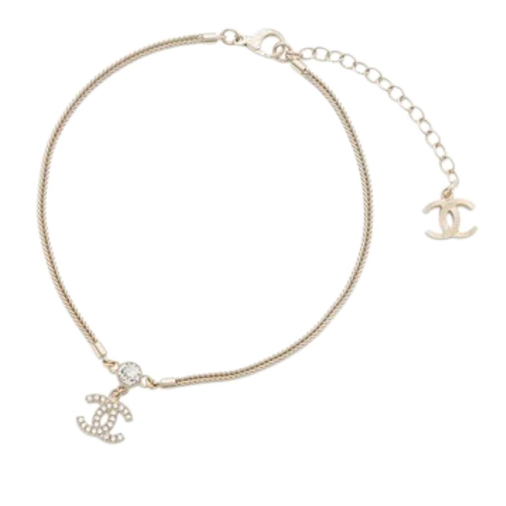 Chanel Gold Plated CC Rhinestone Pendant Necklace