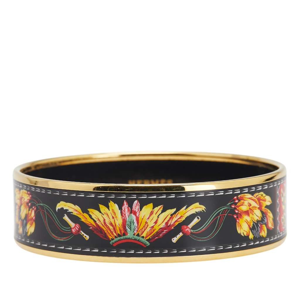 Hermès Wide Enamel Brazil Feather Bangle 70