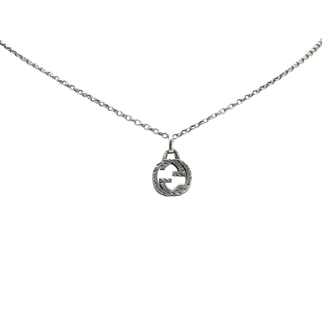 Gucci Sterling Silver Interlocking G Pendant Necklace Silver Silver Good - Front View
