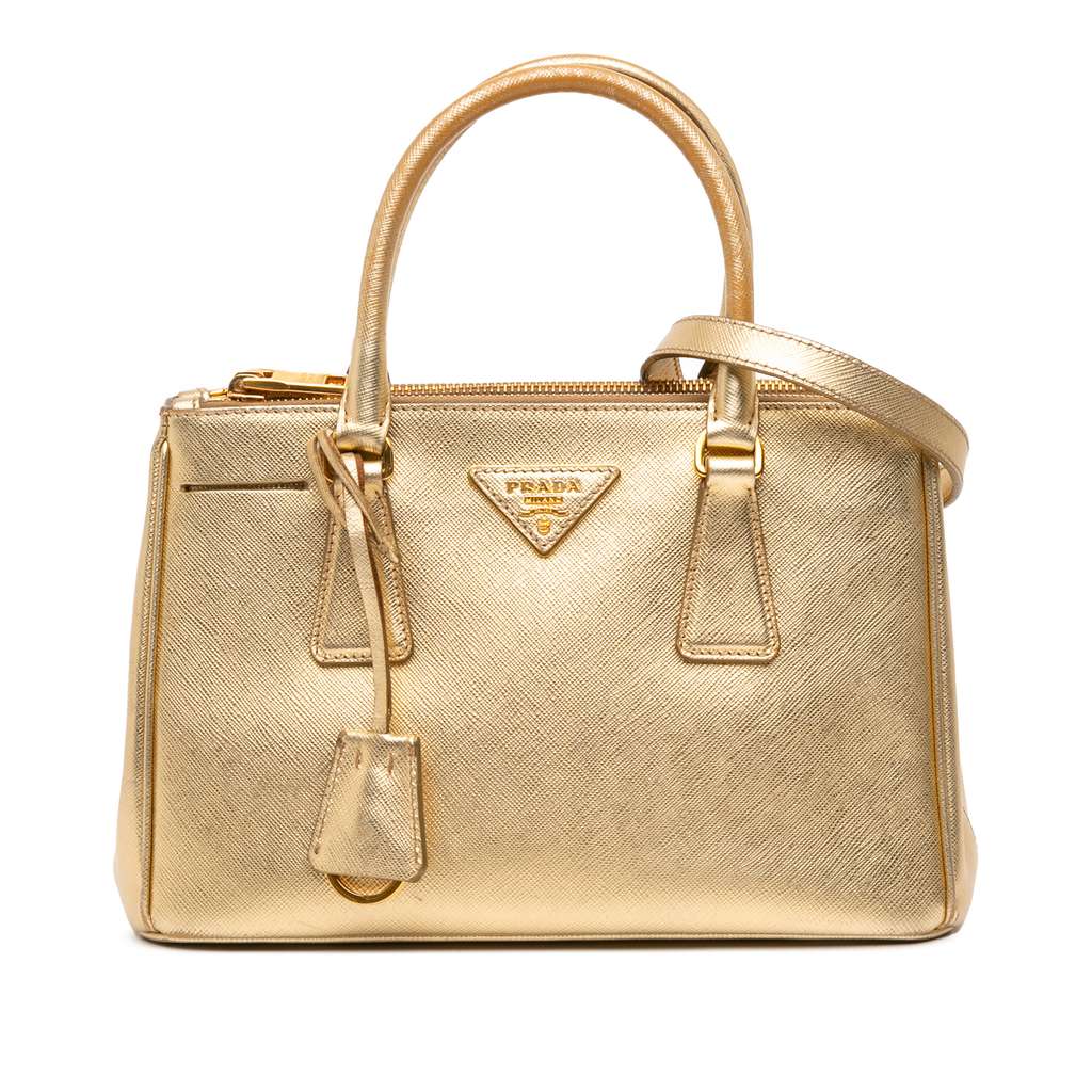 Prada Small Metallic Saffiano Lux Galleria Double Zip Satchel