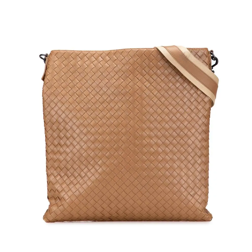 Bottega Veneta Nappa Intrecciato Crossbody Brown Leather Good - Front View