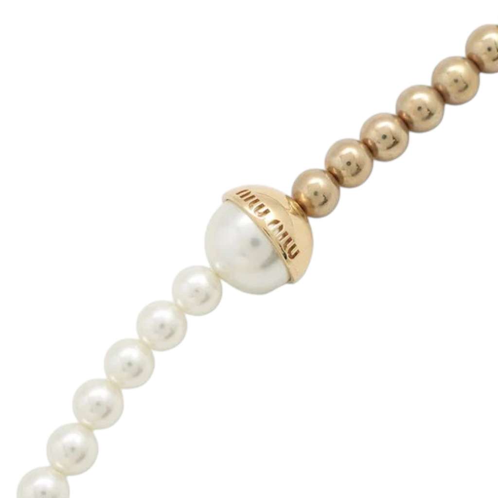 Miu Miu Gold Plated Faux Pearl Long Necklace - 2
