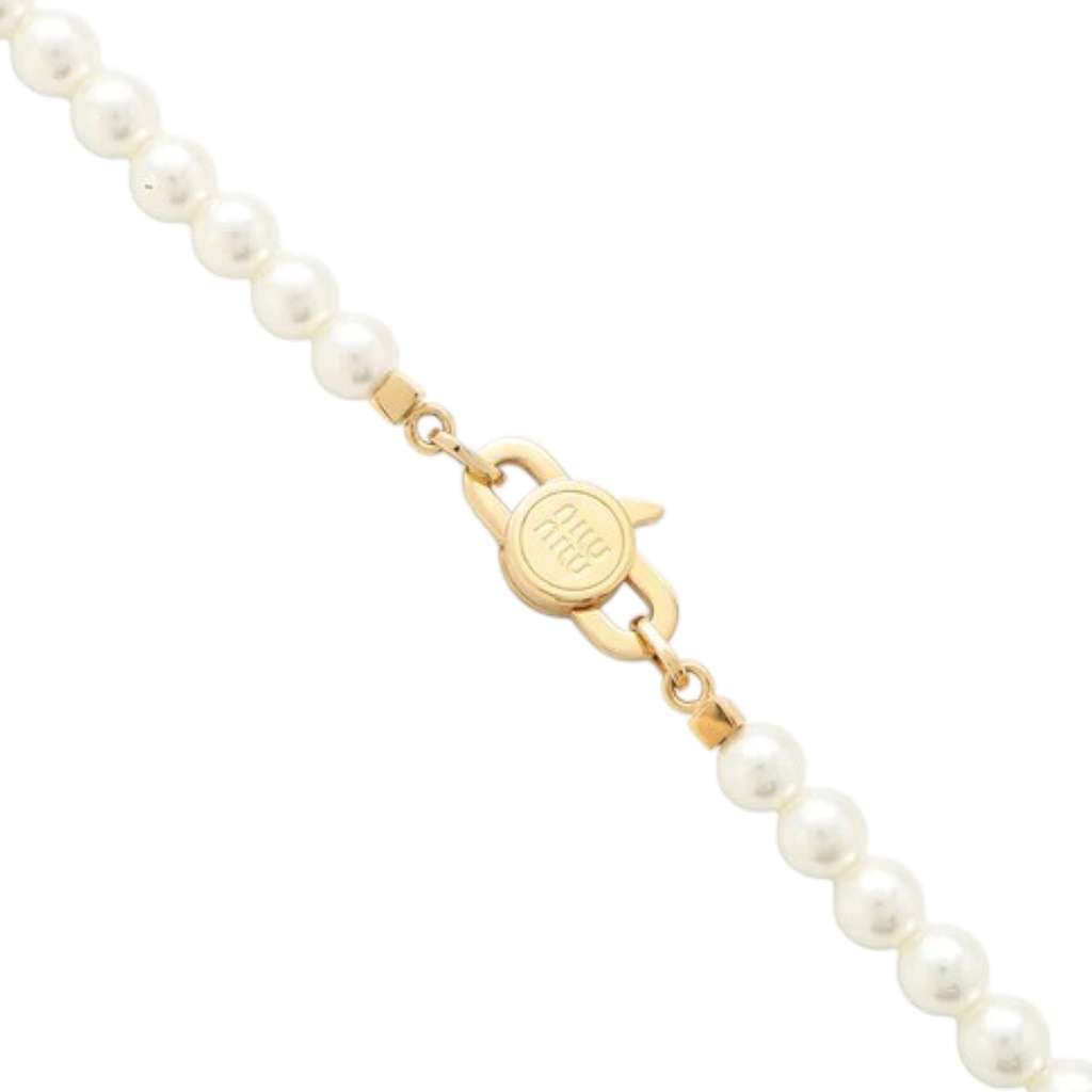 Miu Miu Gold Plated Faux Pearl Long Necklace - 3
