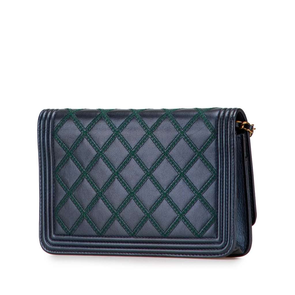 Chanel Calfskin Double Stitch Boy Wallet On Chain - Back view