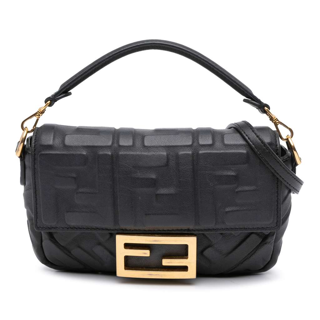 Fendi Mini Zucca Embossed Leather Baguette Satchel