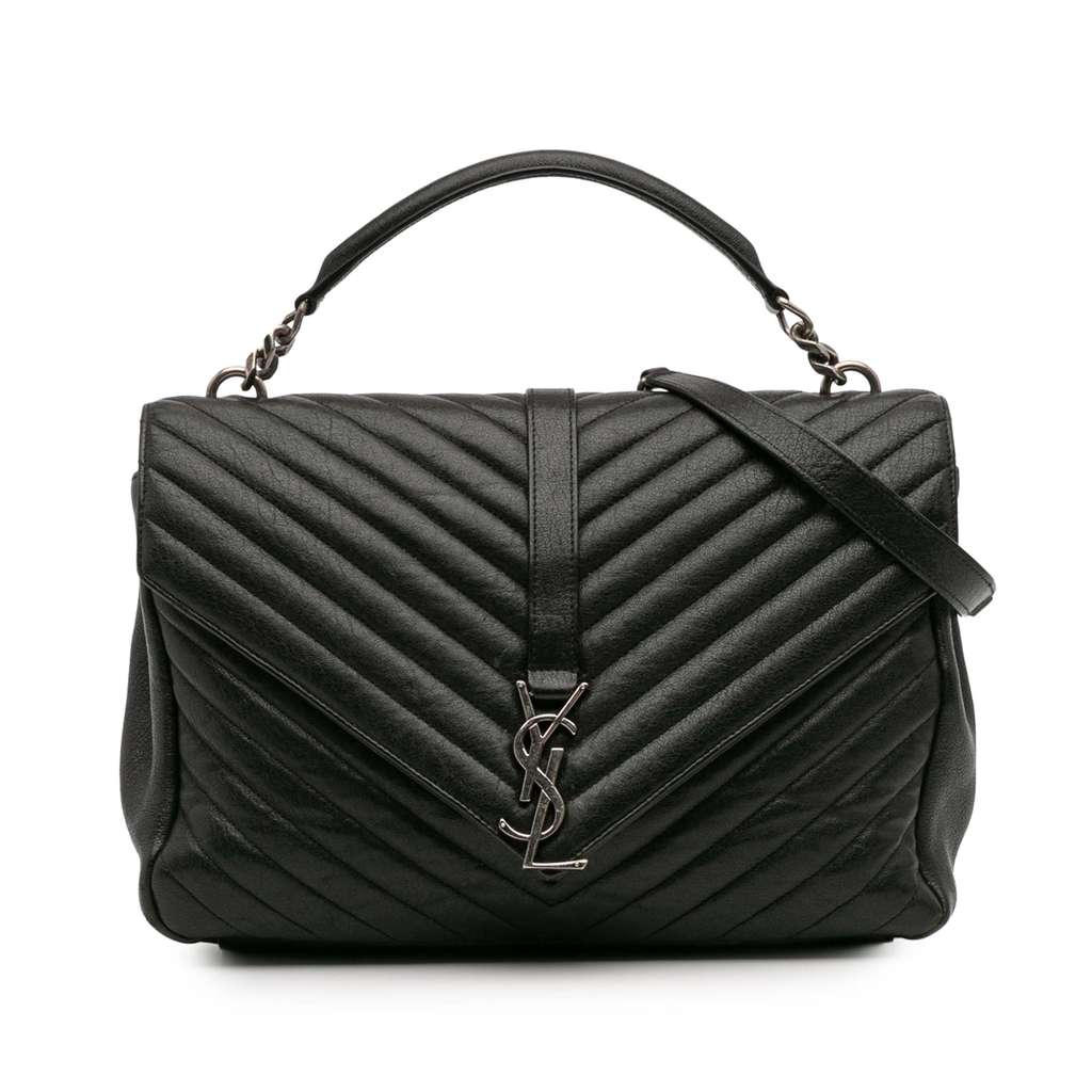Saint Laurent Large Chevron Sheepskin Monogram College Bag