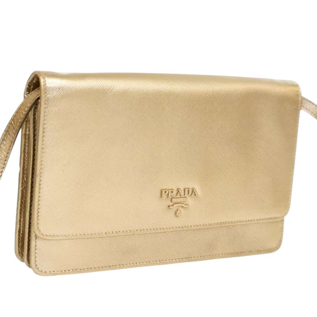 Prada Metallic Saffiano Wallet on Strap - 2