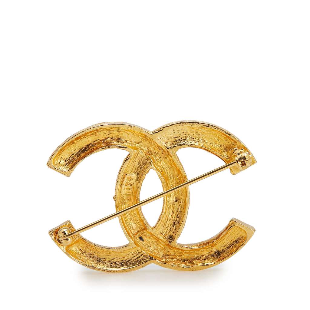 Chanel Gold Plated CC Rhinestone Brooch - 2