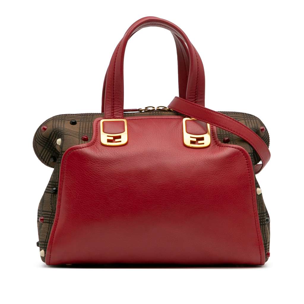 Fendi Leather and Studded Canvas Colorblock Chameleon Satchel