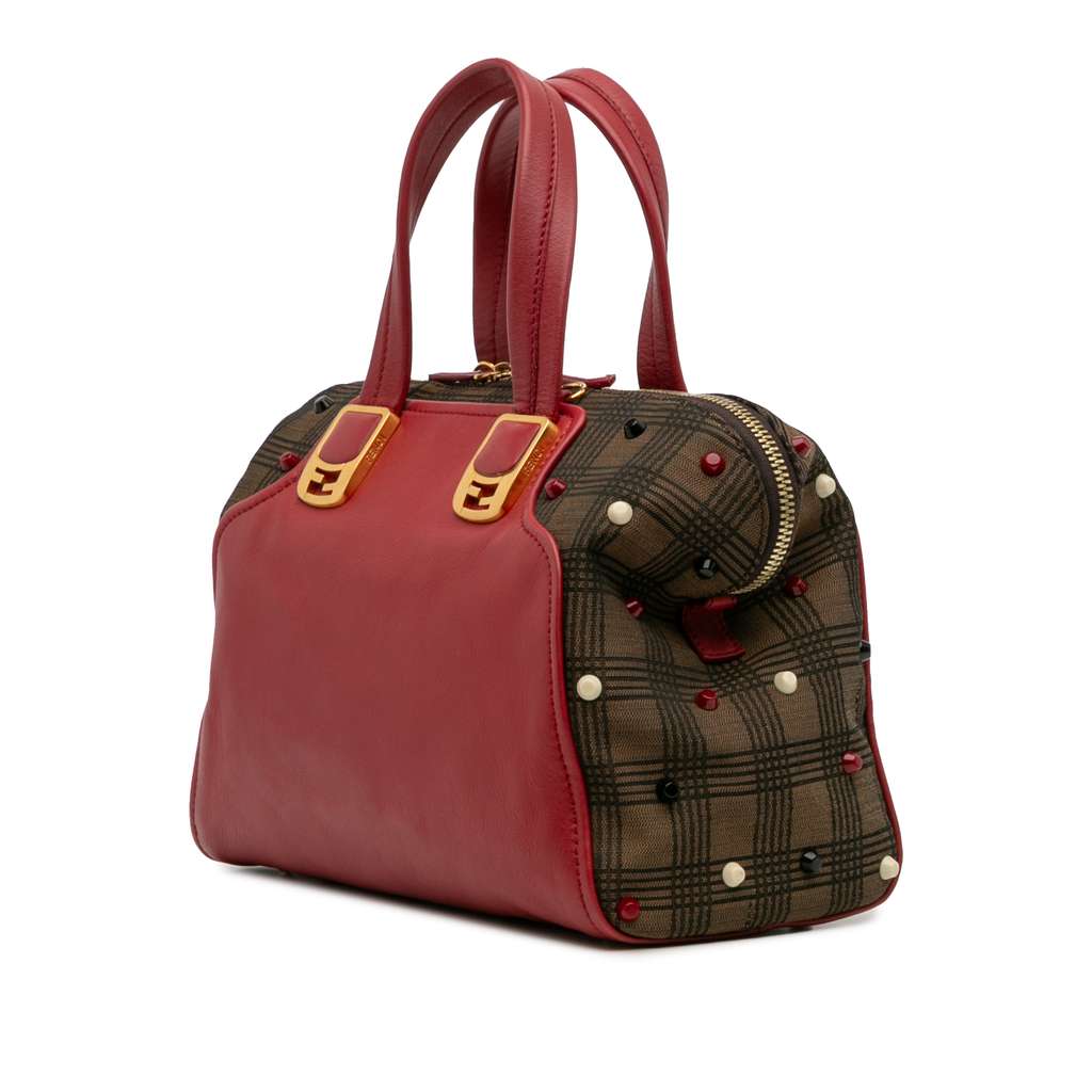 Fendi Leather and Studded Canvas Colorblock Chameleon Satchel - Back view