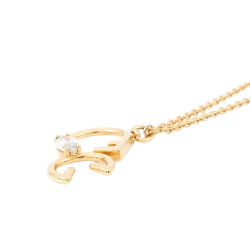Fendi Gold Plated Metal Rhinestone Pendant Necklace - 3