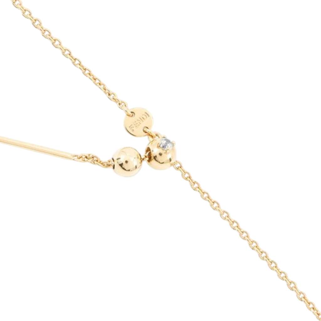 Fendi Gold Plated Metal Rhinestone Pendant Necklace - 4