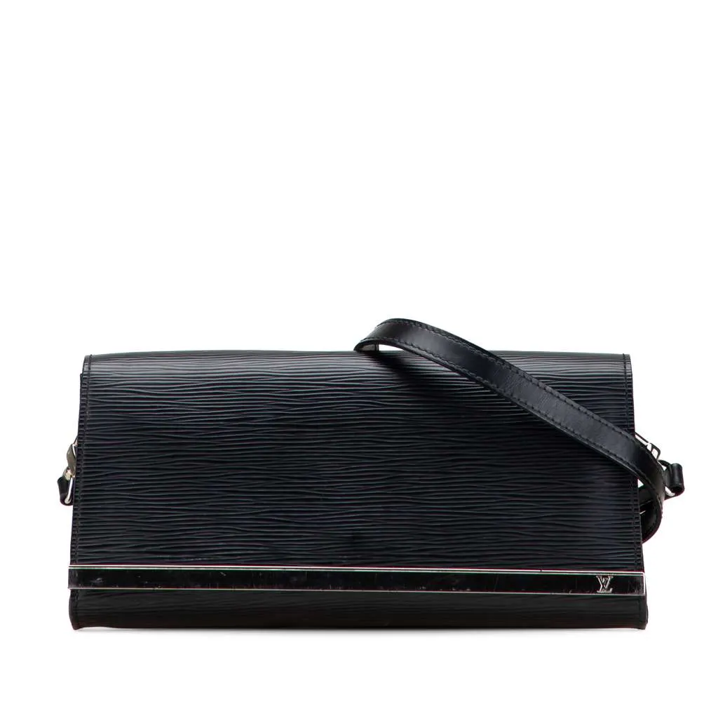 Louis Vuitton Epi Sevigne Clutch Black Leather Good - Front View