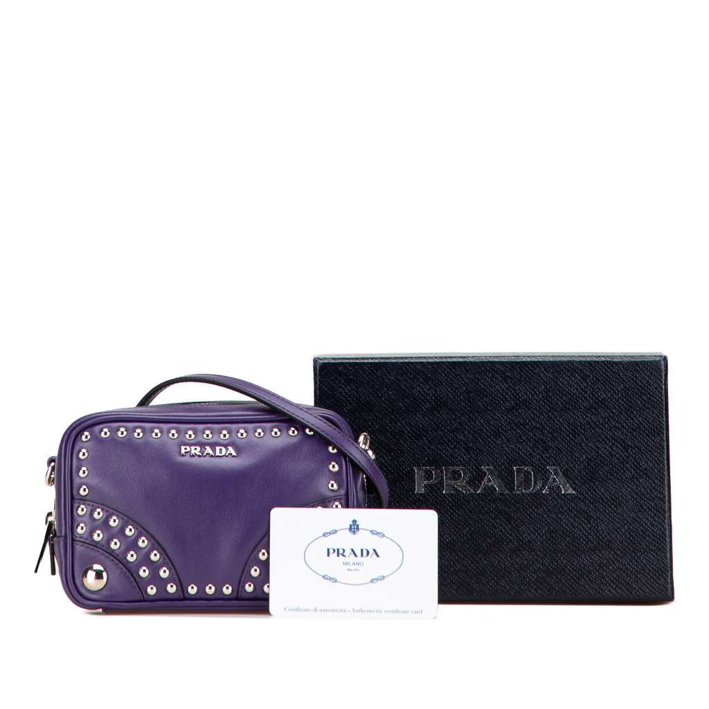 Prada Mini Leather Studded Camera Bag - Image 12