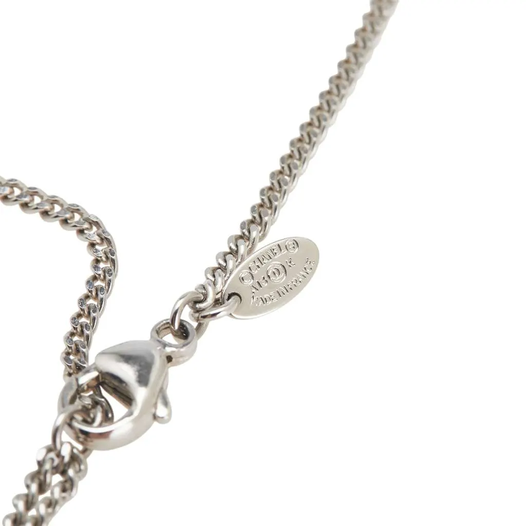 Chanel Silver CC Crystal Studded Cube Pendant Necklace Silver Silver Good - Inside View