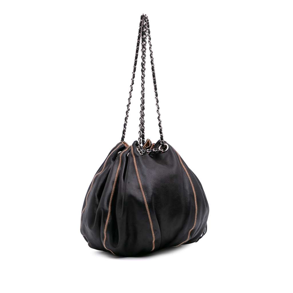 Chanel Lambskin and Satin Reversible Sac Cordon Bucket Bag - Back view