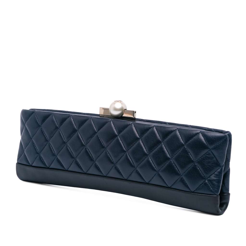 Chanel CC Quilted Lambskin Pearl Evening Baguette Clutch - 2