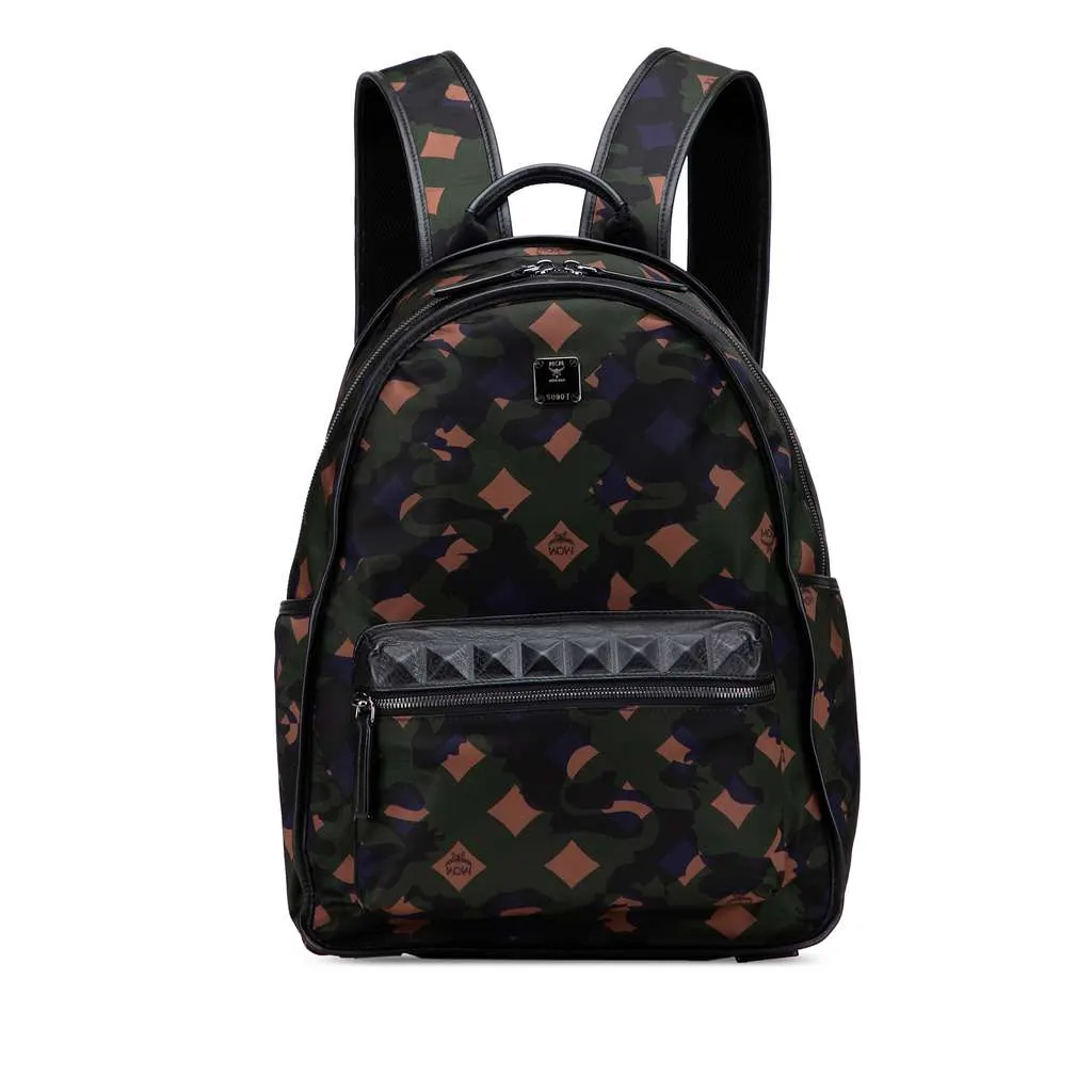 Mcm Nylon Camo Munich Lion Dieter Backpack Green Good - Front View