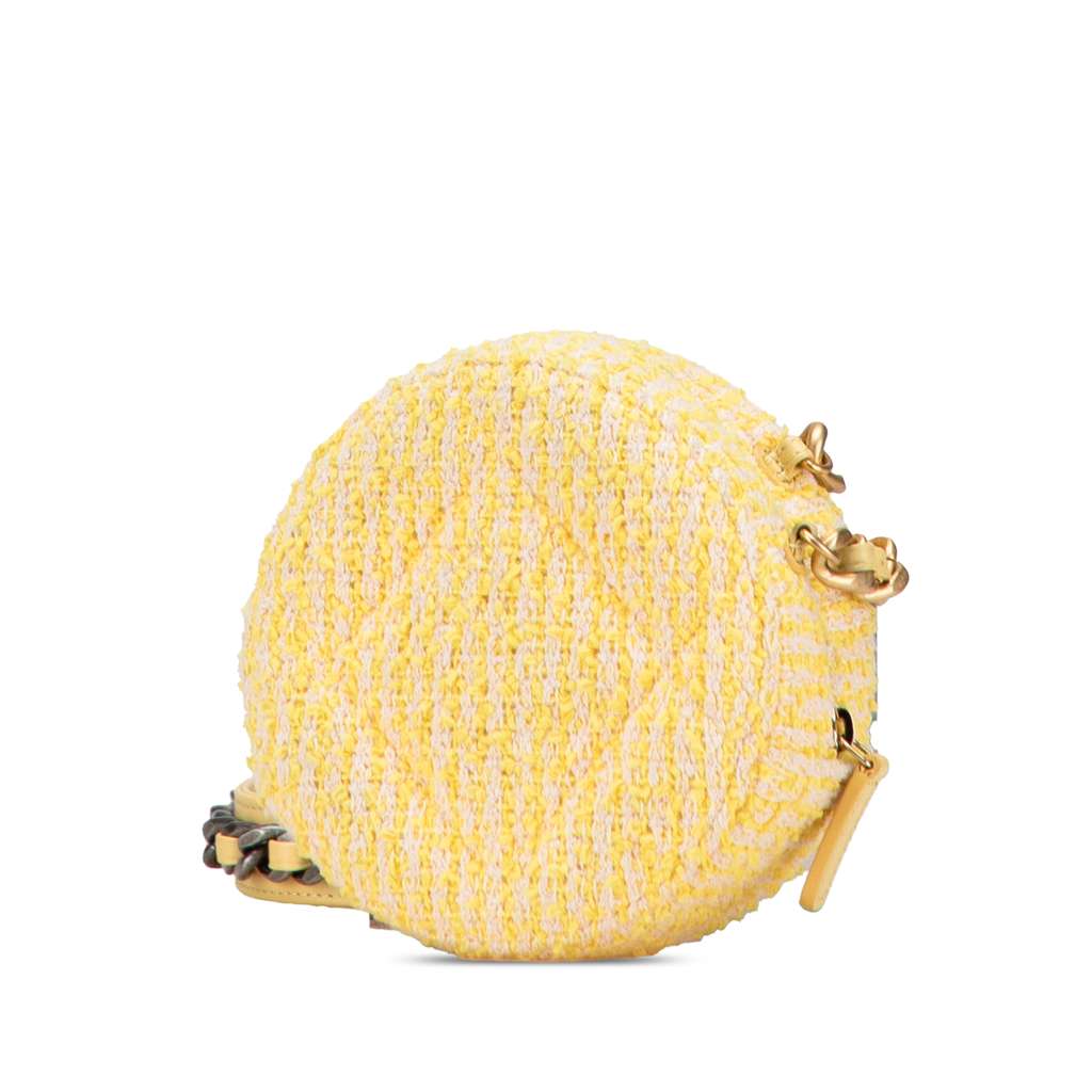 Chanel Tweed 19 Round Clutch with Chain - Back view