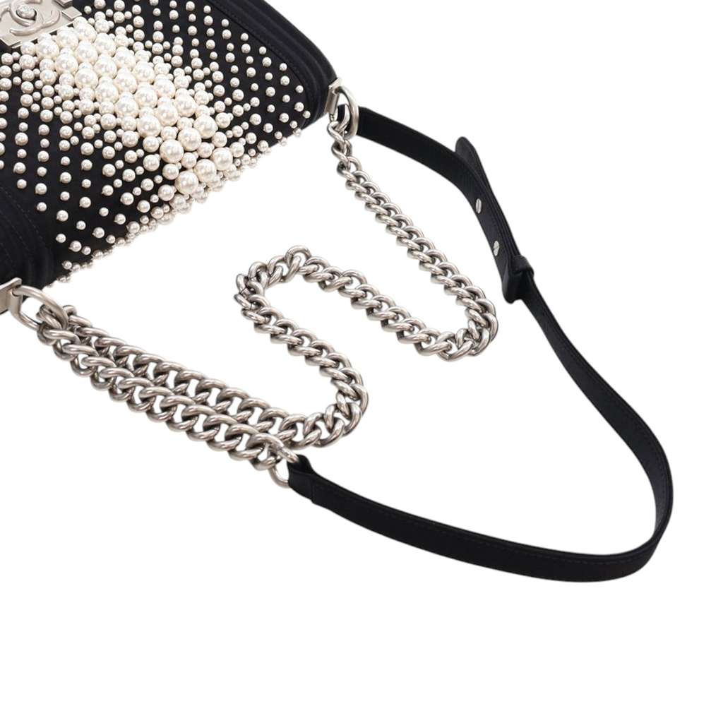 Chanel Old Medium Satin Pearl Embellished Boy Flap - Image 13