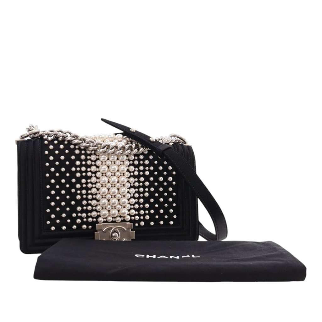 Chanel Old Medium Satin Pearl Embellished Boy Flap - Image 14
