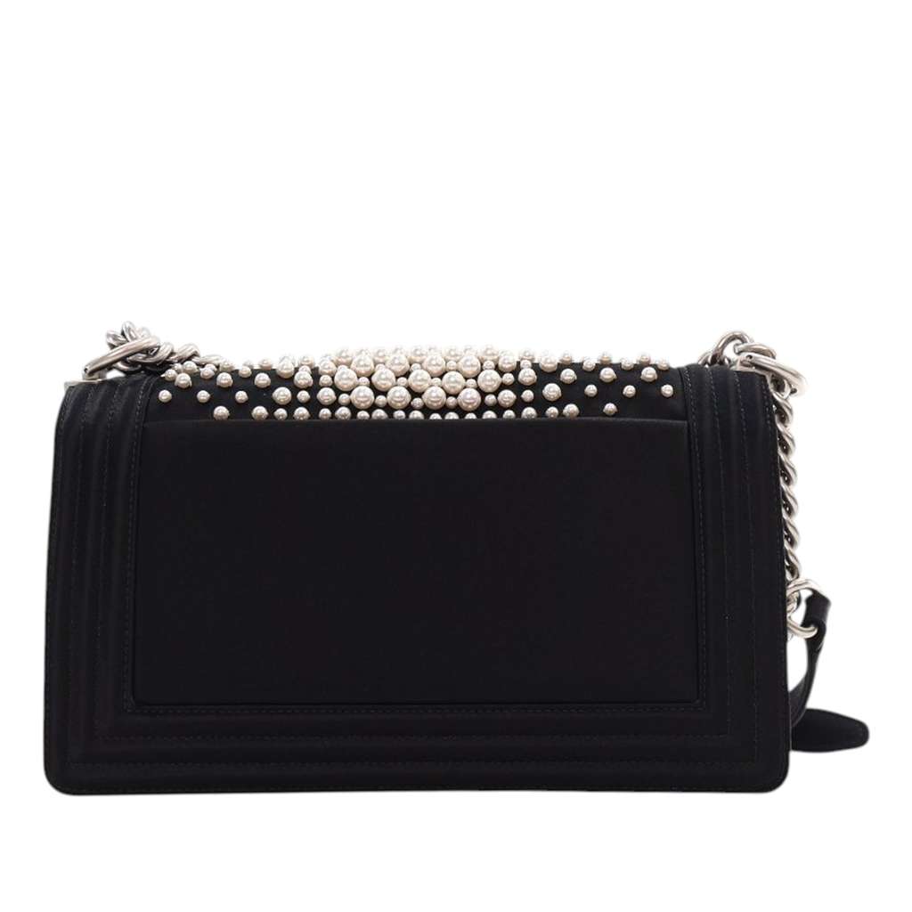 Chanel Old Medium Satin Pearl Embellished Boy Flap - Image 6