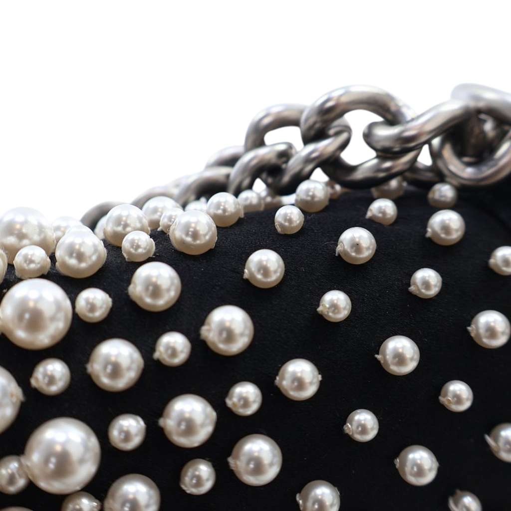 Chanel Old Medium Satin Pearl Embellished Boy Flap - Image 10