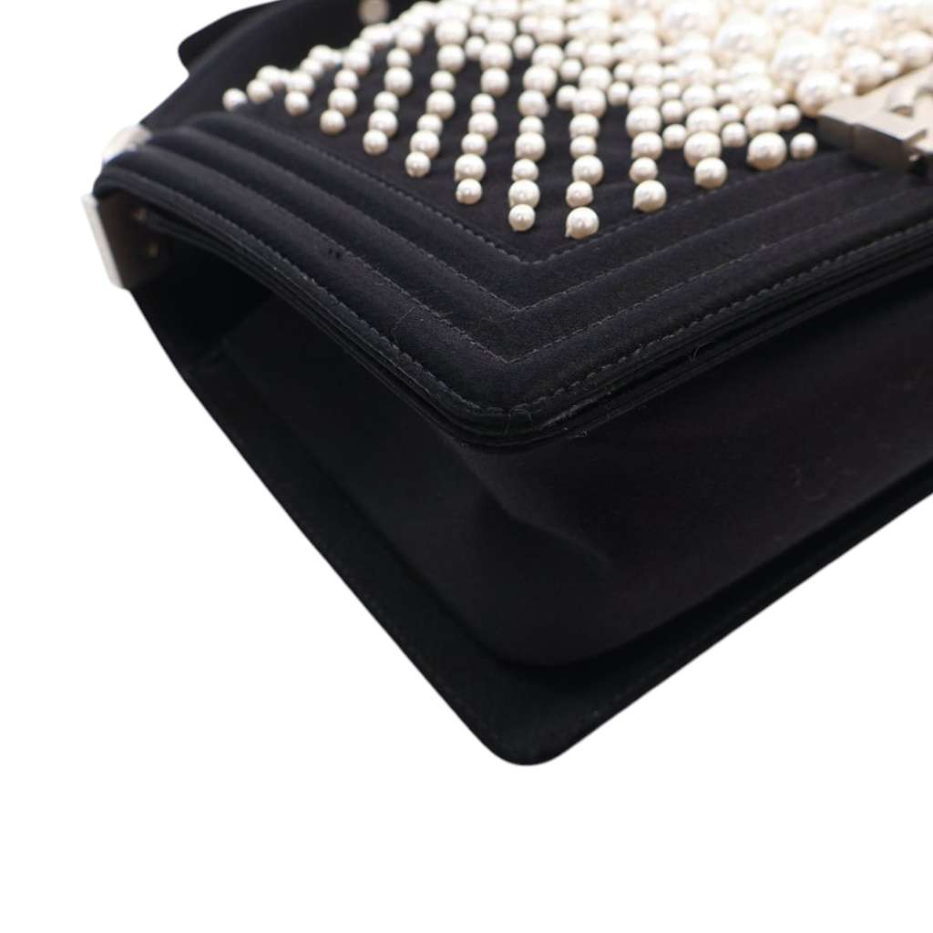 Chanel Old Medium Satin Pearl Embellished Boy Flap - Image 11