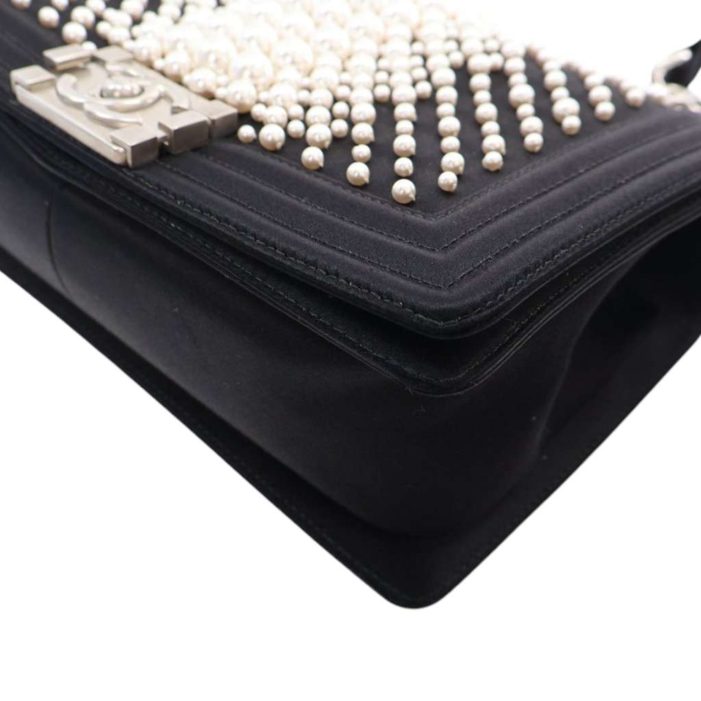 Chanel Old Medium Satin Pearl Embellished Boy Flap - Image 12