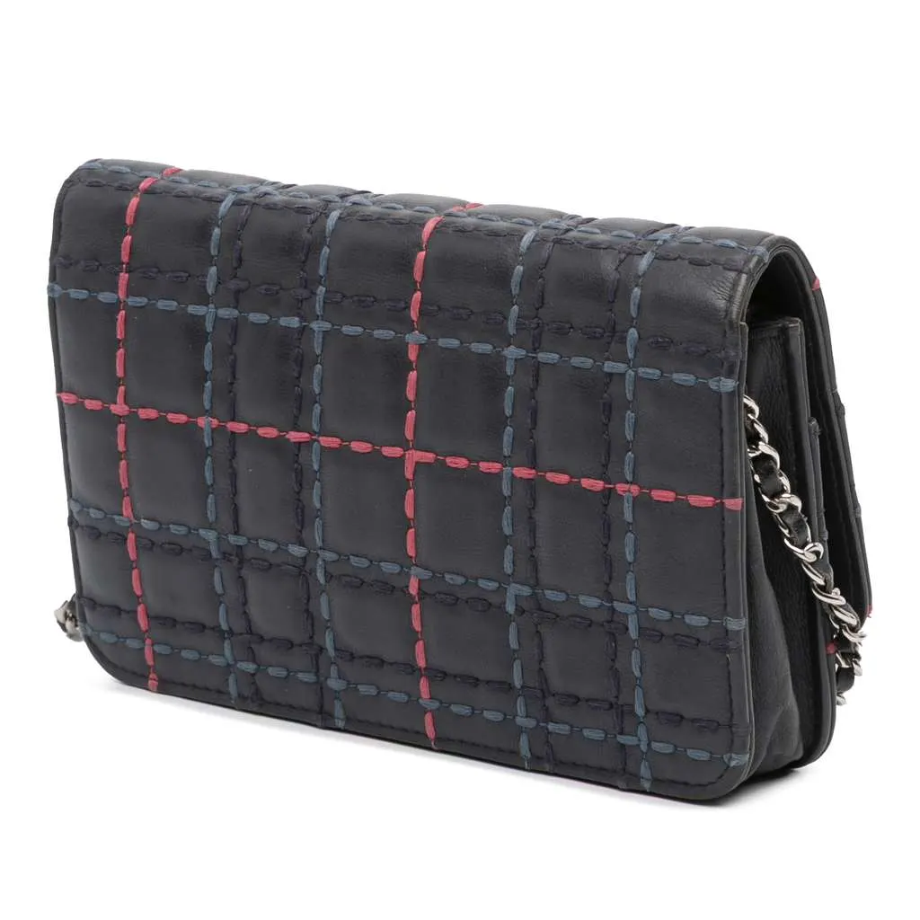 Chanel CC Square Stitched Calfskin Wallet on Chain Blue Leather Very good - Back View