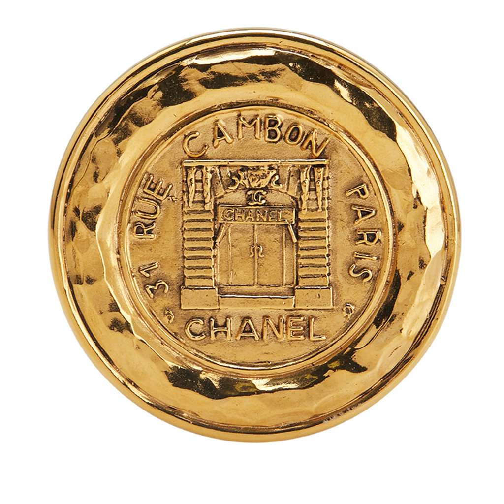Chanel Gold Plated 31 Rue Cambon Round Brooch