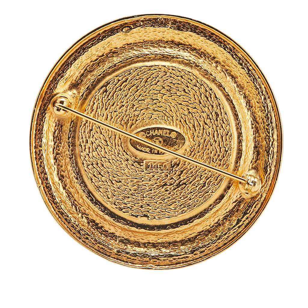 Chanel Gold Plated 31 Rue Cambon Round Brooch - Back view