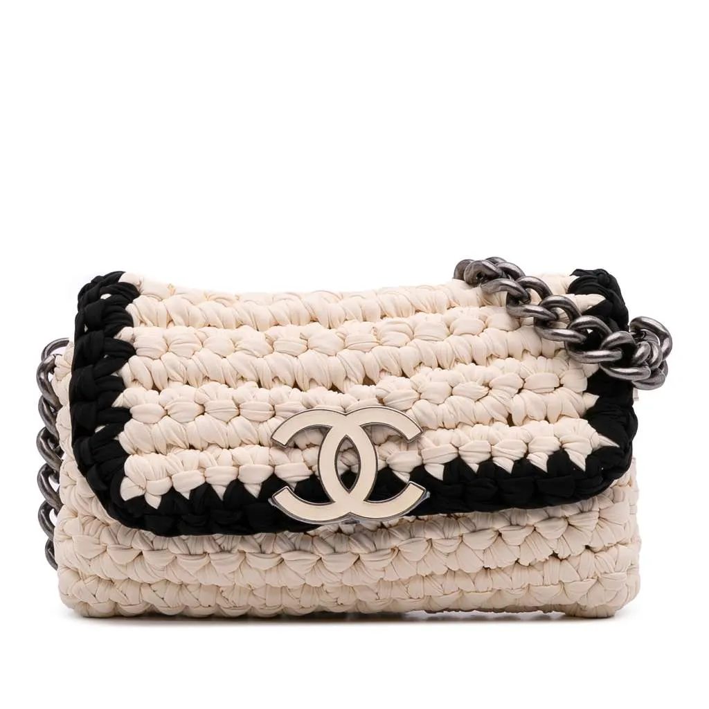 Chanel Neoprene Fancy Crochet Flap White Polyester Very good - Front View