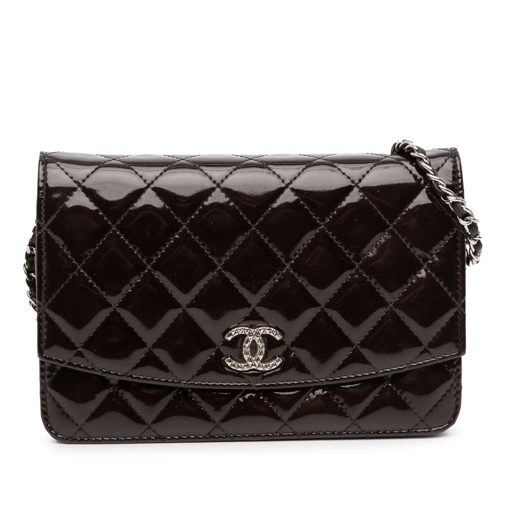 Chanel Quilted Patent Brilliant Wallet On Chain