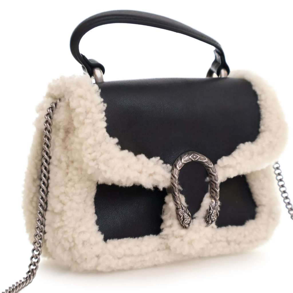 Gucci Mini Leather and Shearling Dionysus Top Handle Bag - Back view