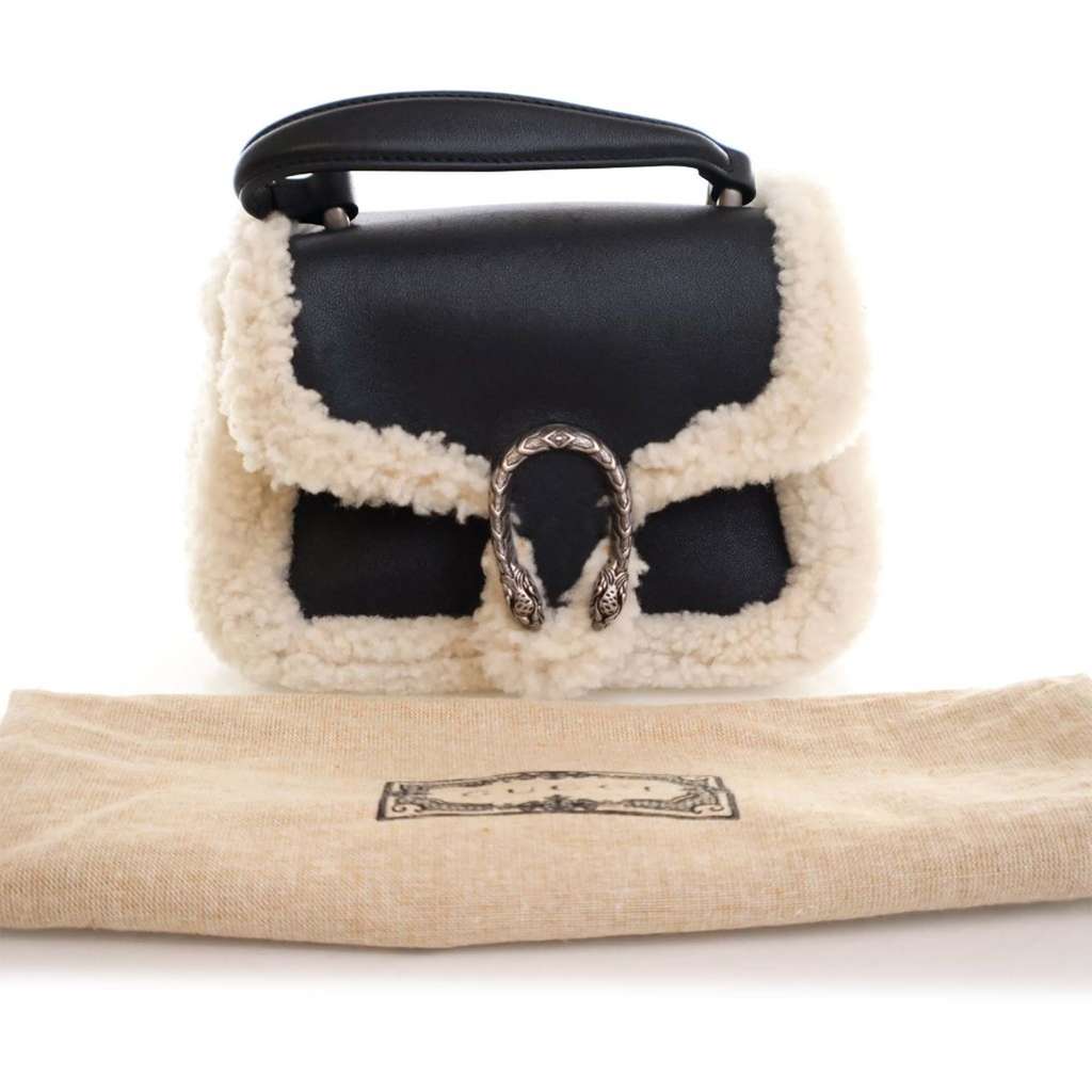 Gucci Mini Leather and Shearling Dionysus Top Handle Bag - Image 17