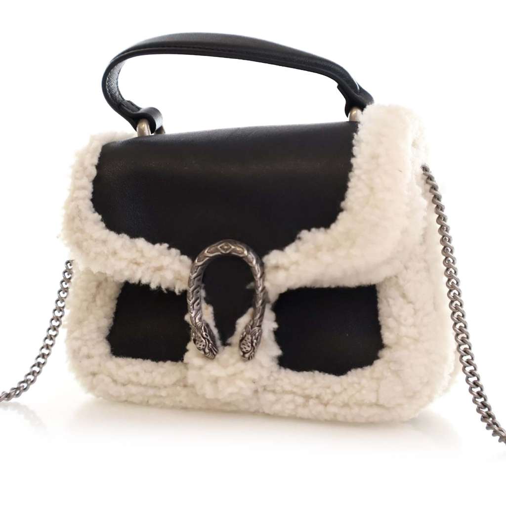Gucci Mini Leather and Shearling Dionysus Top Handle Bag - Image 6