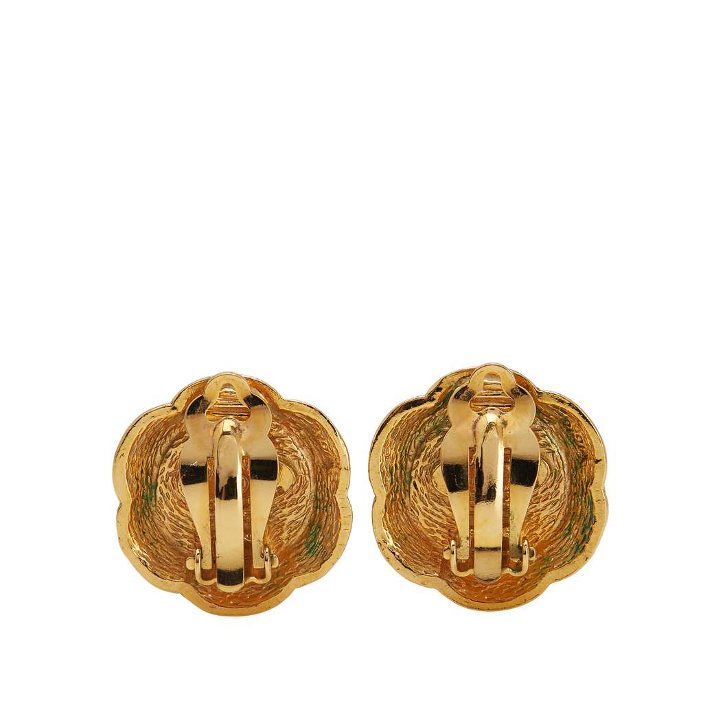 Chanel Gold Plated Faux Pearl Flower Clip On Earrings - Back view