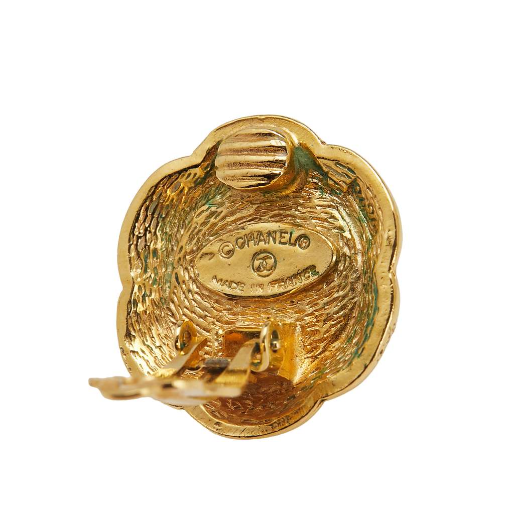 Chanel Gold Plated Faux Pearl Flower Clip On Earrings - Image 6