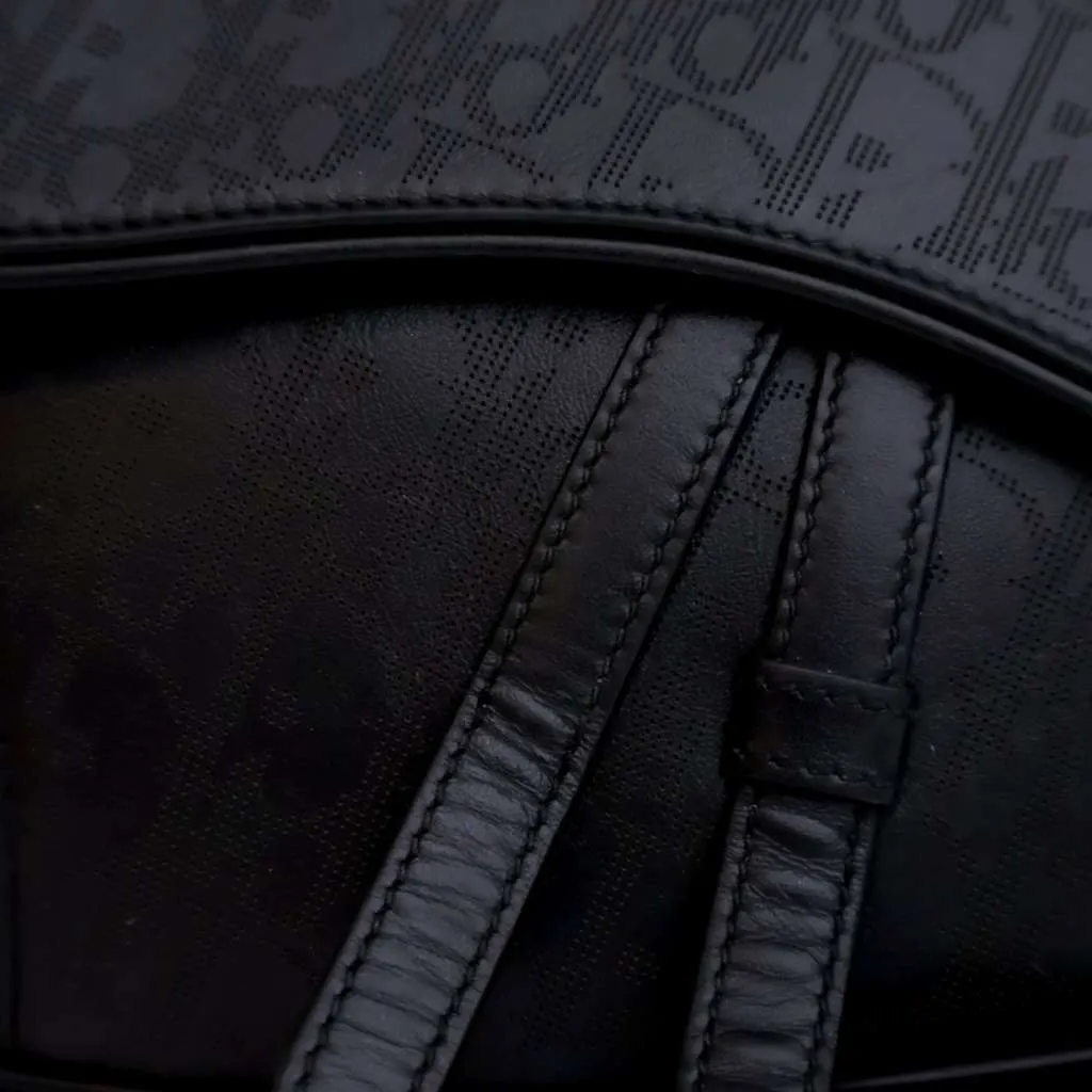 Dior Oblique Perforated Calfskin Galaxy Saddle Bag Black Leather Good - Model View