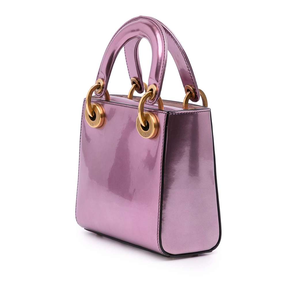 Dior Mini Metallic Glazed Calfskin Lady Dior - Back view