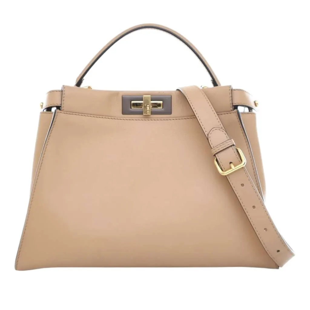 Fendi Medium Leather Peekaboo Iconic Satchel Brown Leather Very good - Front View