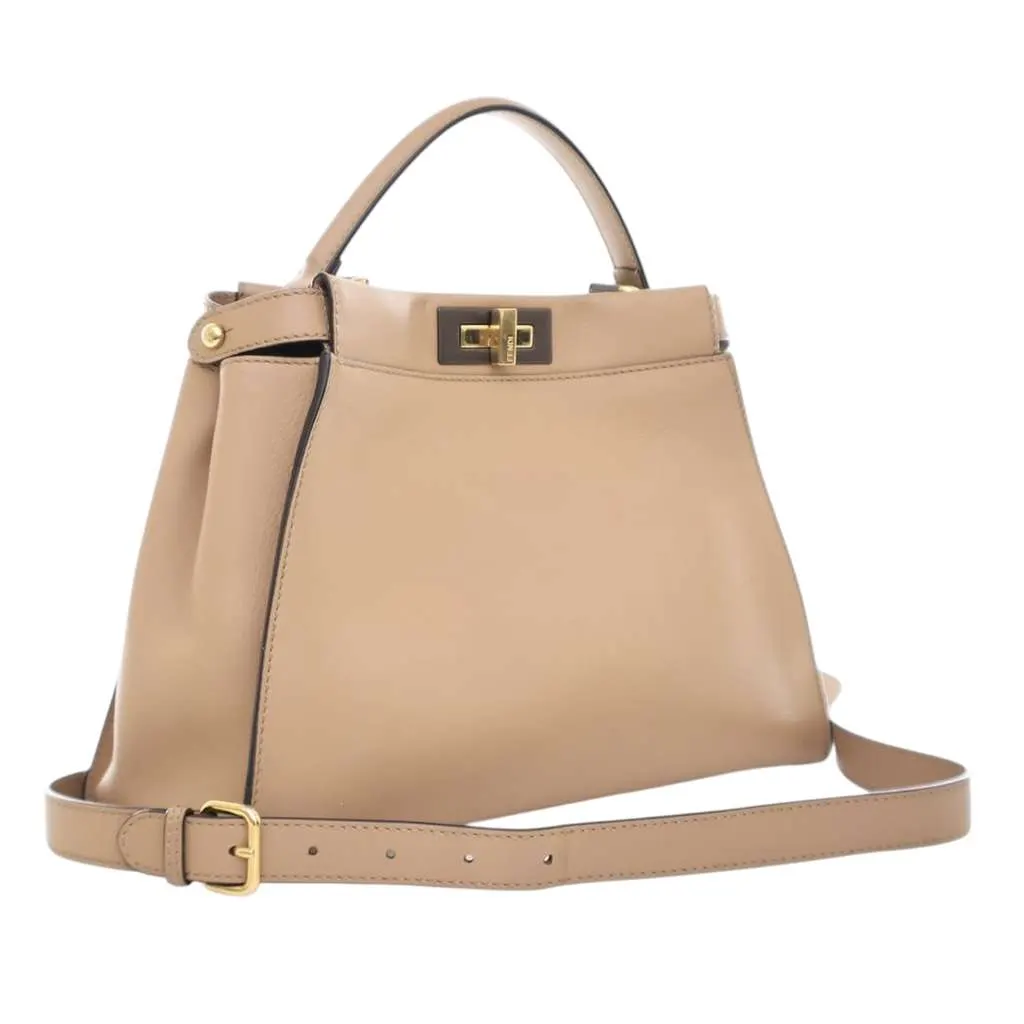 Fendi Medium Leather Peekaboo Iconic Satchel Brown Leather Very good - Back View