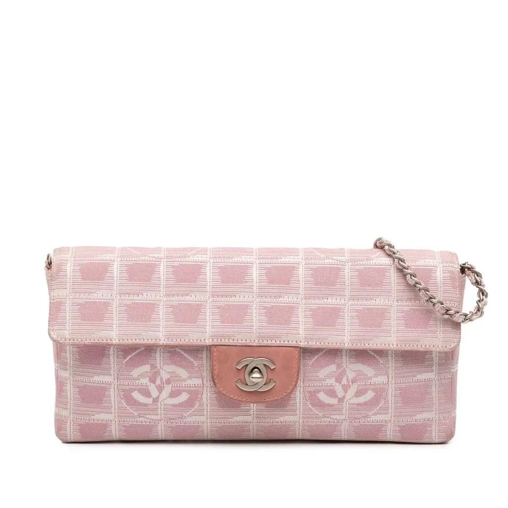 Chanel New Travel Line Nylon East West Flap Pink Good - Front View