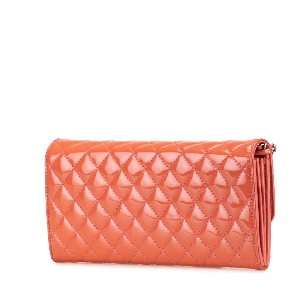 Chanel Quilted Patent Brilliant East West Wallet On Chain - Back view